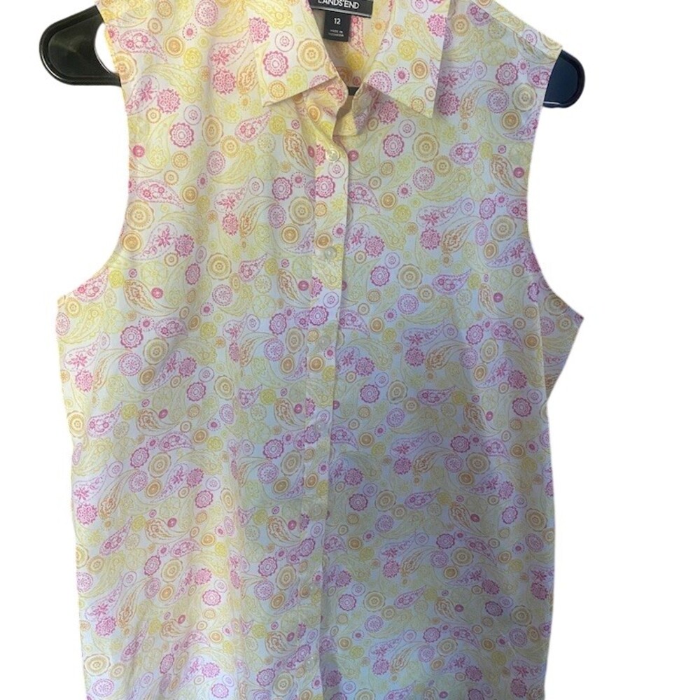 Lands' End Blouse Womens Size 12 Multicolor Paisley Sleeveless Button-Up